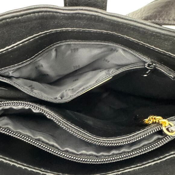 PRESWICK & MOORE Leather Shoulder Purse Double Handle Smooth Black Career - Picture 11 of 15